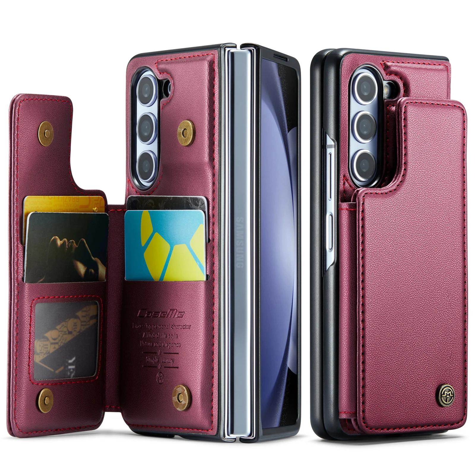 

Роскошный кожаный магнитный чехол-кошелек-подставка для Samsung Galaxy Z Fold 6 5 4 3 с карманом для карт, противоударный, с полной защитой For Z Fold 3 кларет