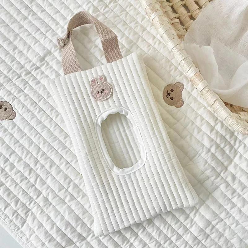 Cute Cartoon Bear Tissue Box Travel Car Portable Handheld Storage Bag Towel Cover Newborn Hanging Bag For Cart Accessories