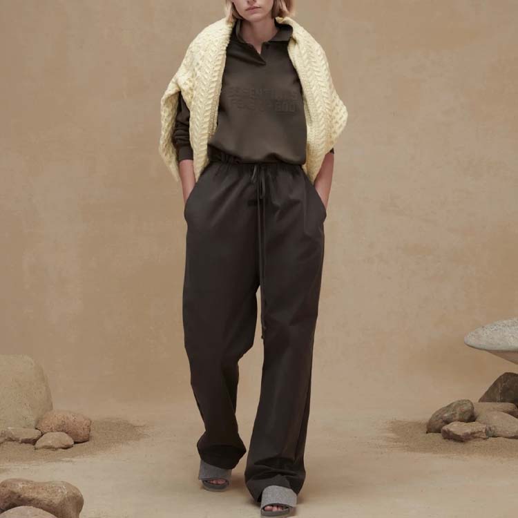 Fear of God Essentials FW22 Long Sleeve Polo Shirt Women Tops Off-Black Gray-Black FOG-FW22-386