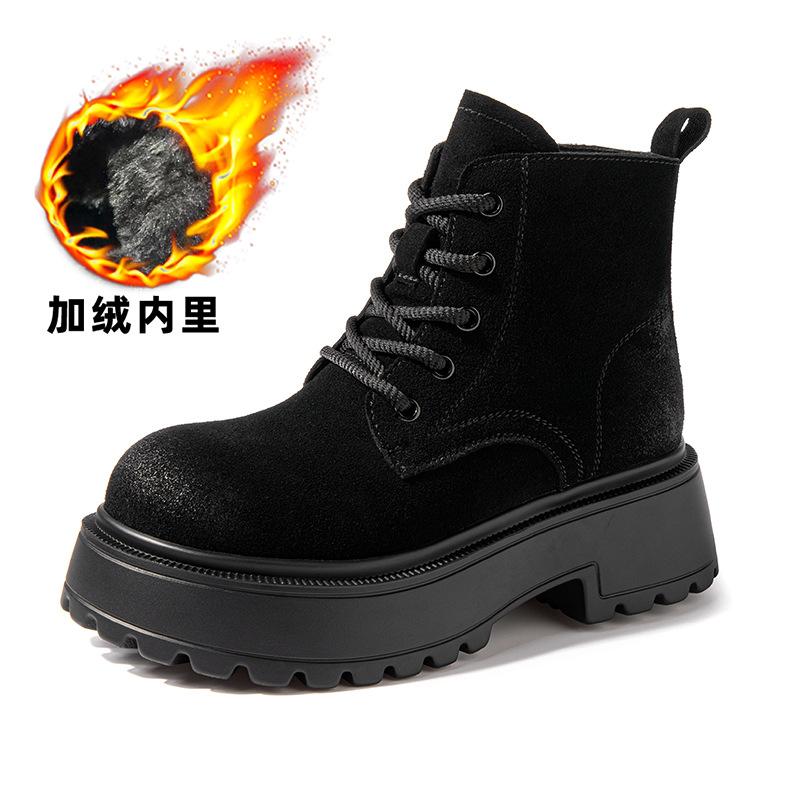 Fashion thick-soled heightening Martin boots women's 2025 autumn new retro thin polished short boots lace-up rhubarb boots