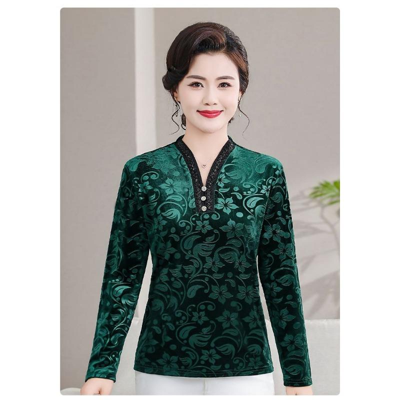 Autumn Fashion Style Bottoming Shirt New Fashion Age-reducing Long-sleeved Top for Middle-aged and Elderly Women