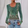 Women's Casual Fashion Deep V Neck Slim Cropped Retro Printed Outing Top