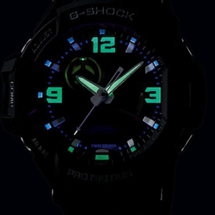 Casio Gravitymaster Military Style Flight Classic Pointer Dual Display Sports Waterproof Quartz Movement Rubber Strap Men Watches Black GA-1000-1A