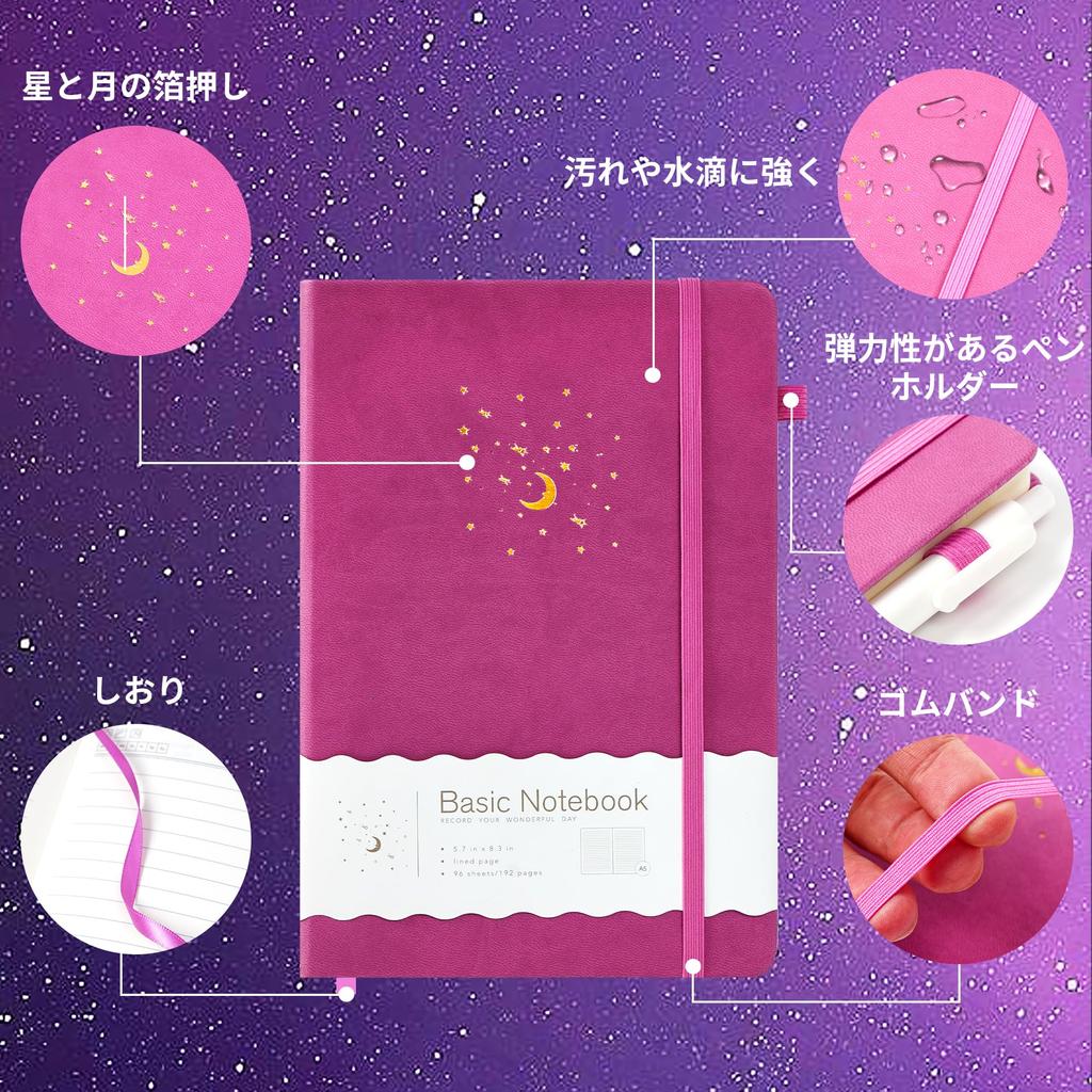CAGIE A5 Hardcover 8mm Ruled Pen Classic x Travel Lilac Notebook, Stylish, Lines, Holder, Design, Cute, 14.5cm 21cm, Business, Adult, Girl, Journal,