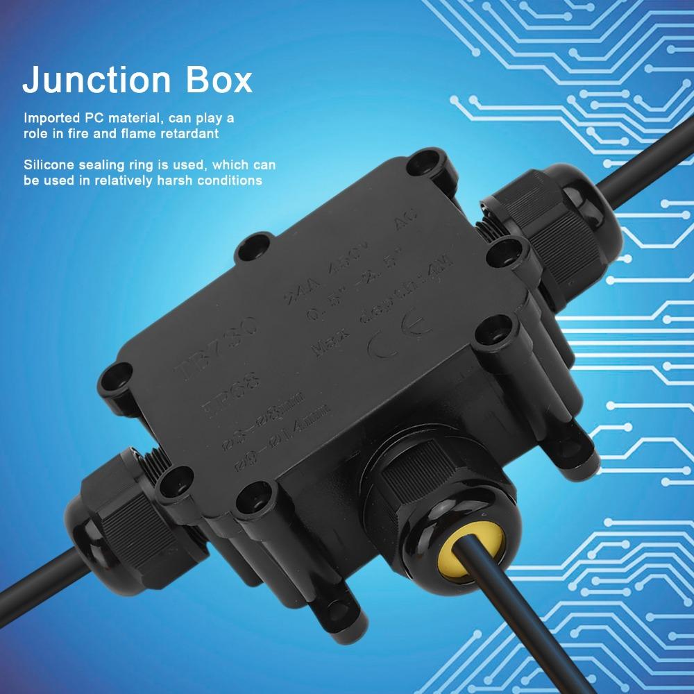 Durable 3 Way Waterproof Junction Box T-Shape Black Electrical Cable Connector Splice Box Outdoor