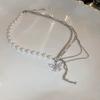 Shiny Butterfly Splicing Pearls Necklace For Women Sweet Simple Tassels Clavicle Chain Choker Trending Pendant Jewelry