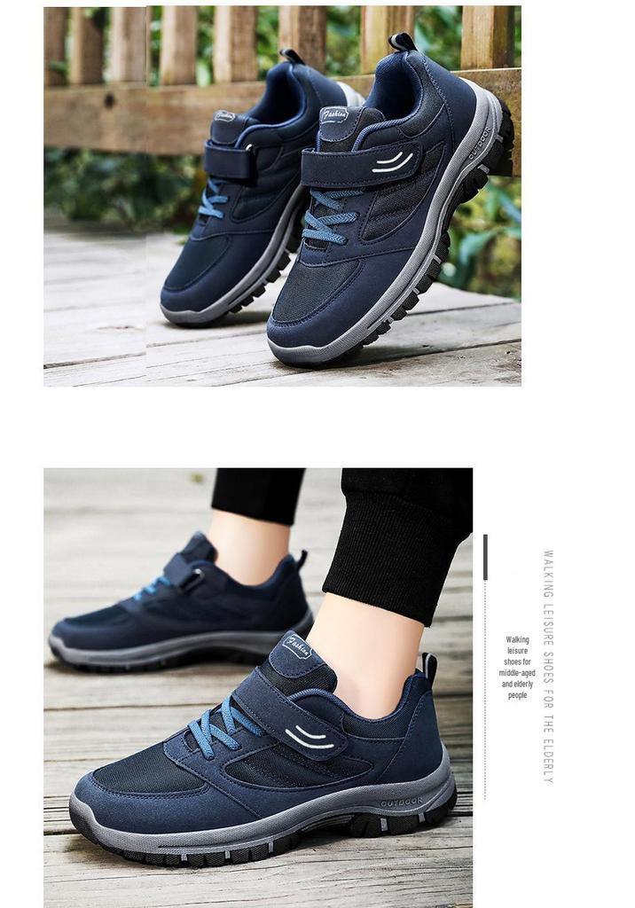 Men's Large Size Lightweight Velcro Walking Shoes - Comfortable Outdoor Travel Footwear for Middle-aged and Elderly Dads