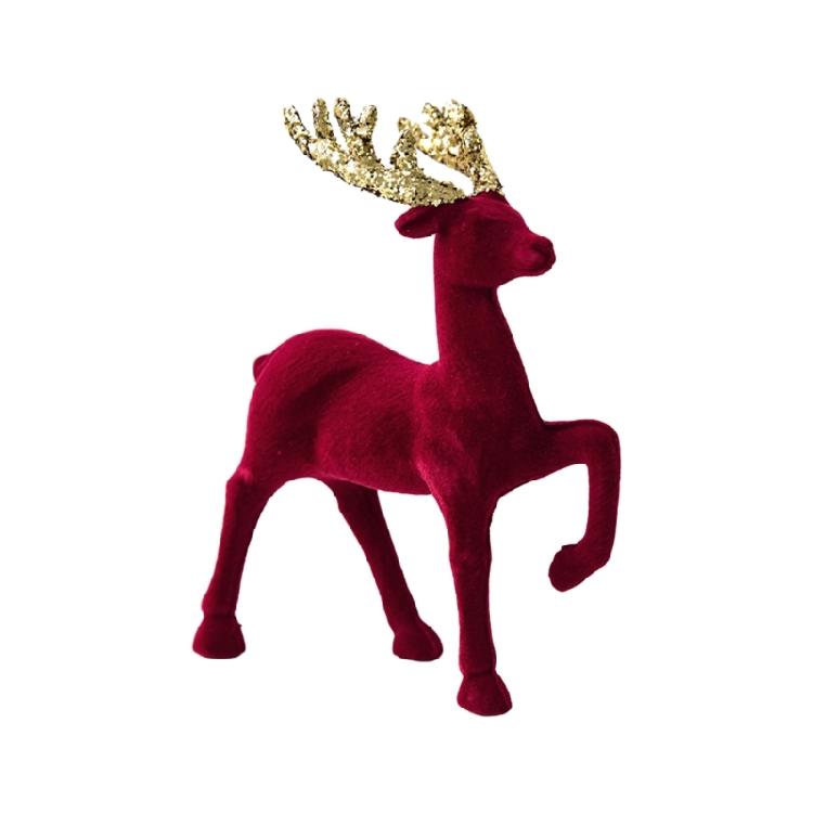 Christmas Reindeer Figurines with Glittered Antler and Feet Artificial Animal Crafts Tabletop Ornament Home Decoration