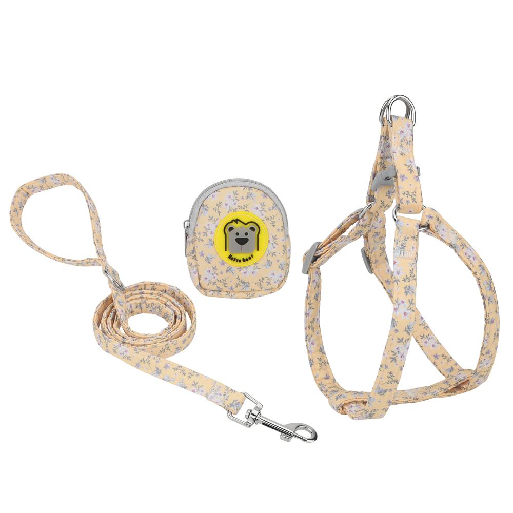 Classic Pet Harness and Leash Set,Floral Dog Backpack Chest Harness Adjustable Size for Small To Medium Dogs and Cats Puppy Accessories