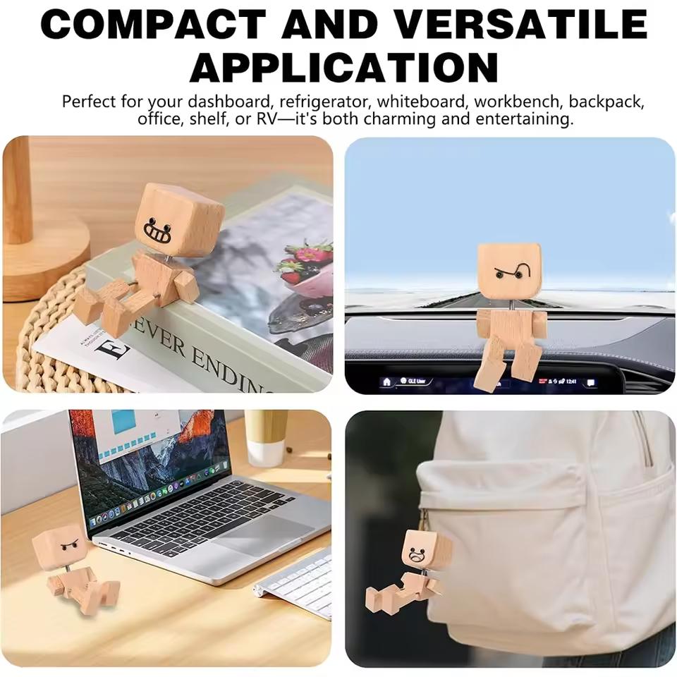 Shaking Man Statue Handmade Wooden Man Figurine with Shaking Feet Unique Car Dashboard Decoration Desktop Ornament for Home