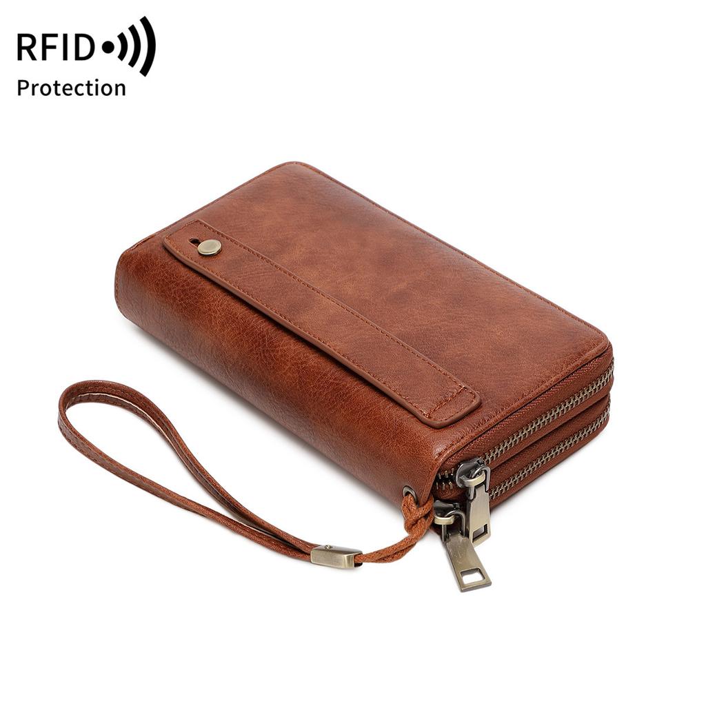 Nová pánská business peněženka módní dlouhá peněženka na dvojitý zip retro velkokapacitní dámská psaníčko