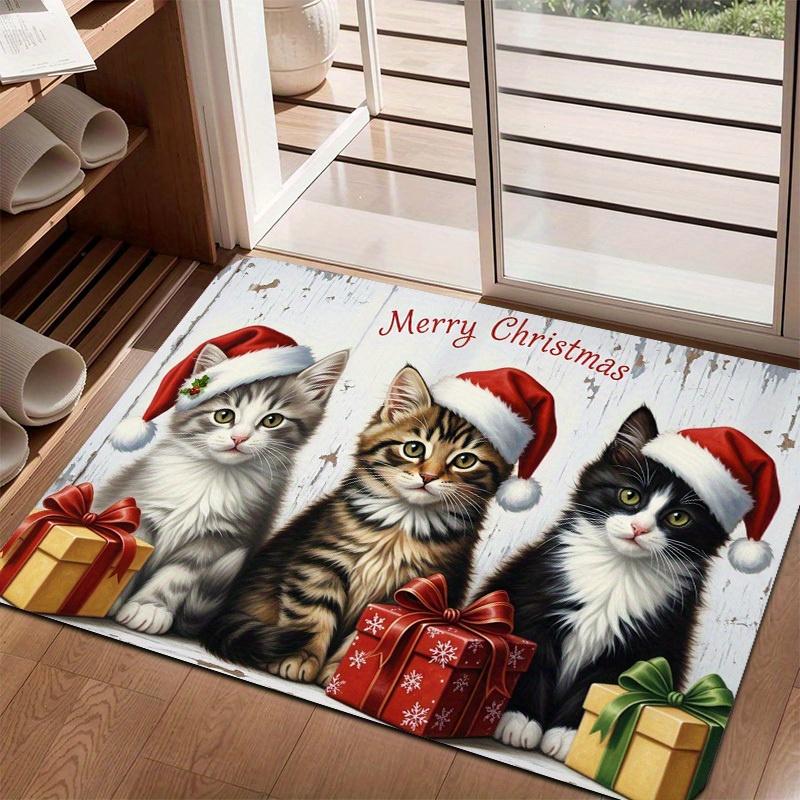 1 Stück Anti-Ermüdungs-Küchenteppiche, Weihnachts-Katzen-Druck Wasserdicht Rutschfest Dick Gepolsterte Küchenmatte Schwerlast-Komfort-Stehmatte für Küche 40*60cm gray