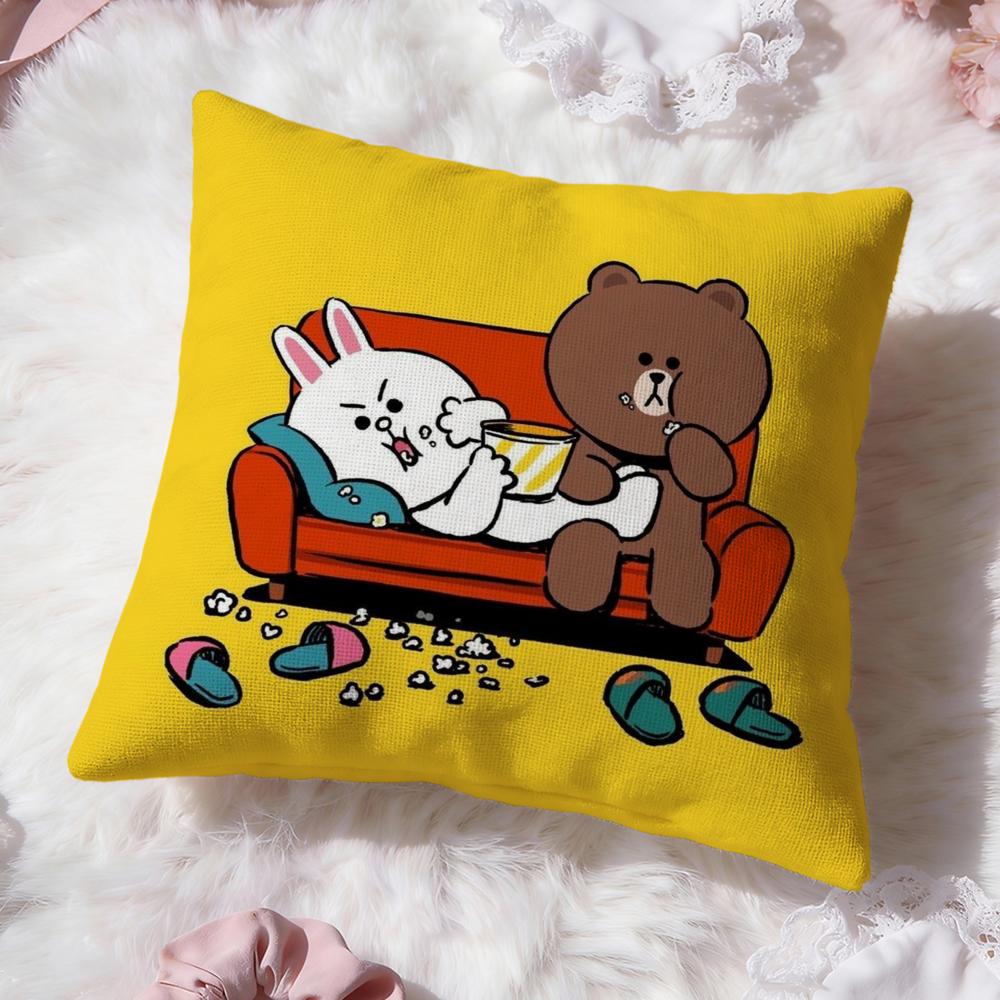 Line Town Bear and Cony Cushion Cover Premium Comfort Reversible Pillow Cove -Two in One Design for Any Room & Car Interior