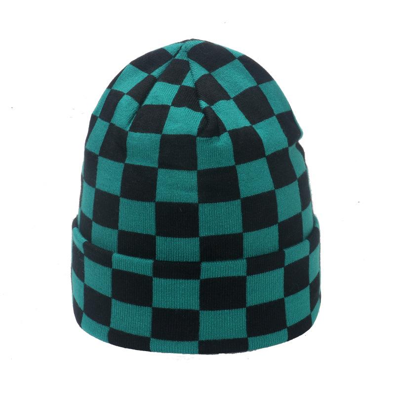 Japanese and Korean Version of Autumn and Winter Niche Trend Versatile Checkerboard Knitted Hat Small Face Versatile Internet Celebrity Wool Hat Women