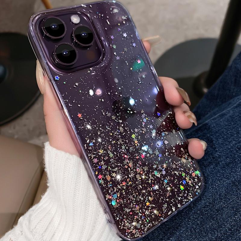 Luxury Purple Sequin Glitter Bling Phone Case For Iphone 16 Pro Max 15 14 13 12 11 Xr Xs 7 8 Plus Fashion Shockproof Soft Cover