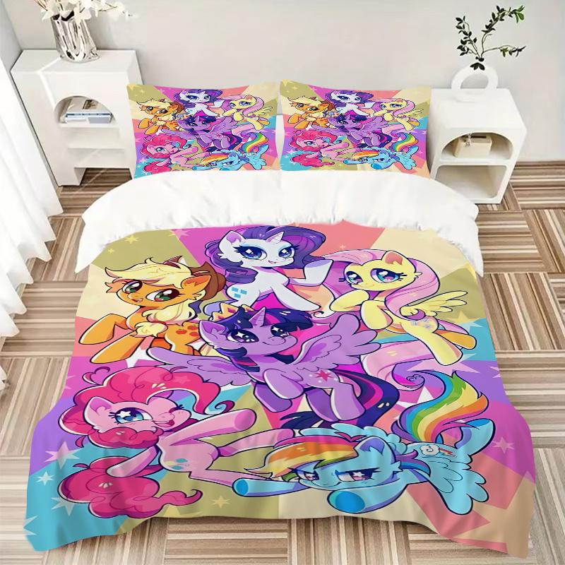 3pcs My Little Pony Home Bedding Set-Universal Three-Piece Suit for Bedroom, Guest Room, Living Room, Hotel-Festive Gift for Fans, Travelers