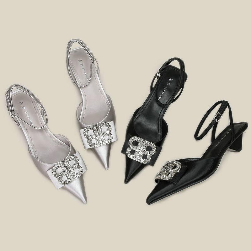 Mode 2025 Sandalen mit hohen Absätzen Halber Dutt Hinterkopf Leere Damenschuhe Große Strasssteine Besetzt Spitzschuhe Party