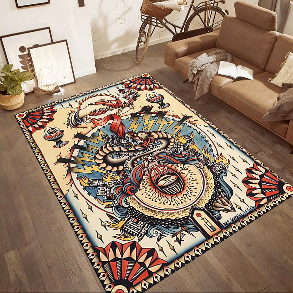 Tattoo Stil 25 Fußmatte Büro Teppich Design für Eingangsbereich Schlafsaal Spielzimmer Balkon Rutschfester Teppich Büro Heimdekor