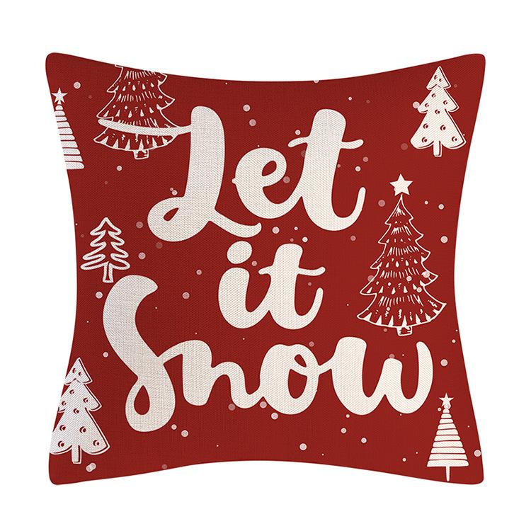 Red Series Snowflake Reindeer Pattern Throw Pillow Cover with Short Plush Print for Living Room Sofa Decoration Cushion Cover