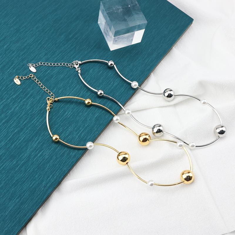 Japanese and Korean Niche Design Large and Small Ball Splicing Metal Necklace In Metal Wind Light Luxury Fashion Pearl Collarbone Chain