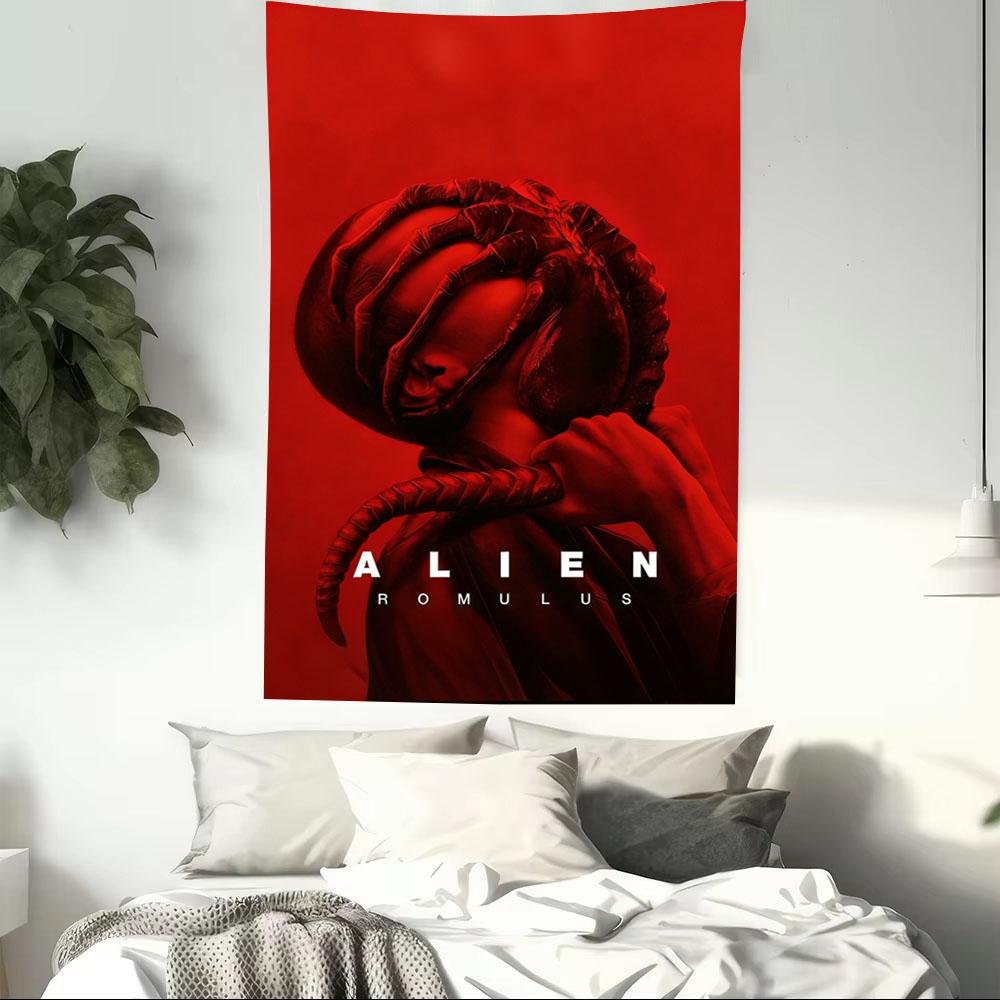 Alien Horror Themed Tapestry Scary Alien Movie Design Halloween Haunted House Secret Room Party Aesthetic Wall Decor for Bedroom 100X70CM