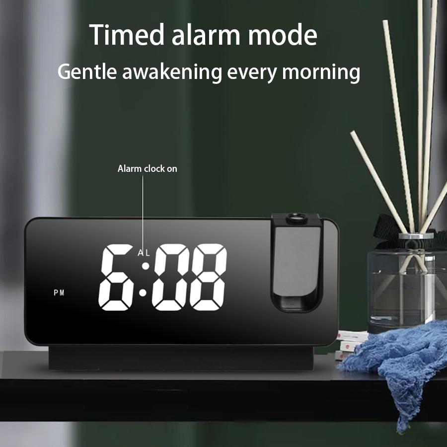 1 PZ sveglia con display a specchio LED, proiezione dell'ora, funzione di memoria allo spegnimento (per spina in uso, senza batteria)