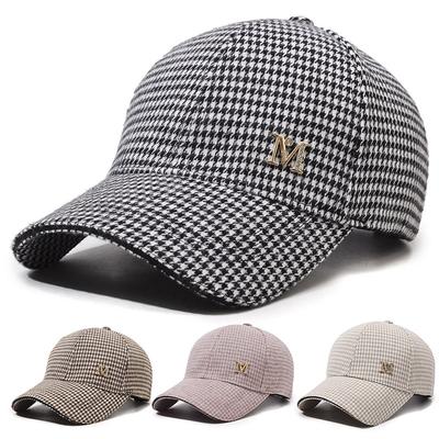 Casquette de baseball femme automne hiver pied-de-poule strass lettre M laine chaude avec visière