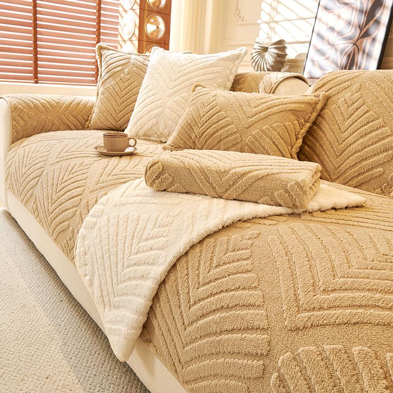 

Jacquard Thickened Warm Sofa Cushion Solid Color Plush Non-slip Seat Cushion Simple Modern Sofa Cover 90*160cm