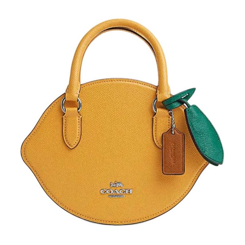 

COACH LEMON 21 brand logo zipper closure cow split leather crossbody bag small size unisex couple style honeycomb color коричневий