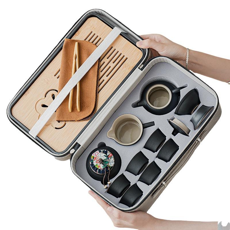 Travel tea set tea tray home kung fu tea set outdoor portable teapot ceramic business gift