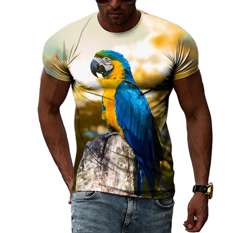 Camiseta con estampado de pájaros divertidos y personalidad de verano para hombre, camisetas casuales con cuello redondo y estampado 3D, estilo callejero de hip hop