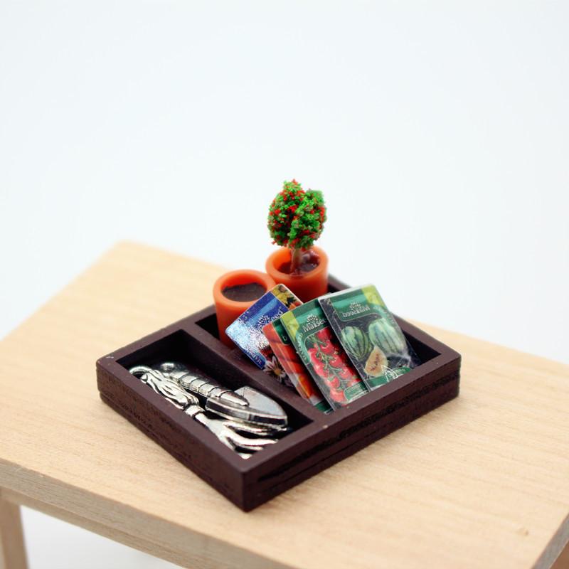 

Dollhouse Wooden Box Seed Combination Gardening Wooden Box Shovel Potted Plant Seeds Mini Model Garden Scene Accessories
