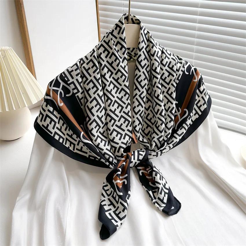 90*90Cm Silk Scarves Women Square Satin Hijab Scarf Handkerchief Shawls Wraps Head Scarf Female Headband Foulard Bandana Echarpe