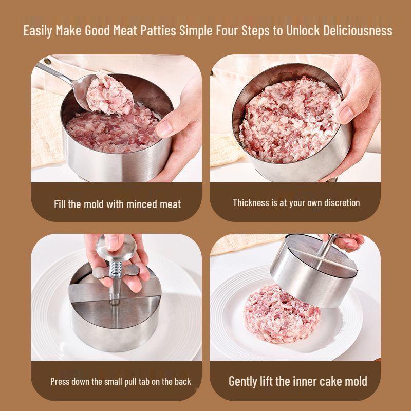 304 Stainless Steel Manual Hamburger Patty Press Mold for Kitchen