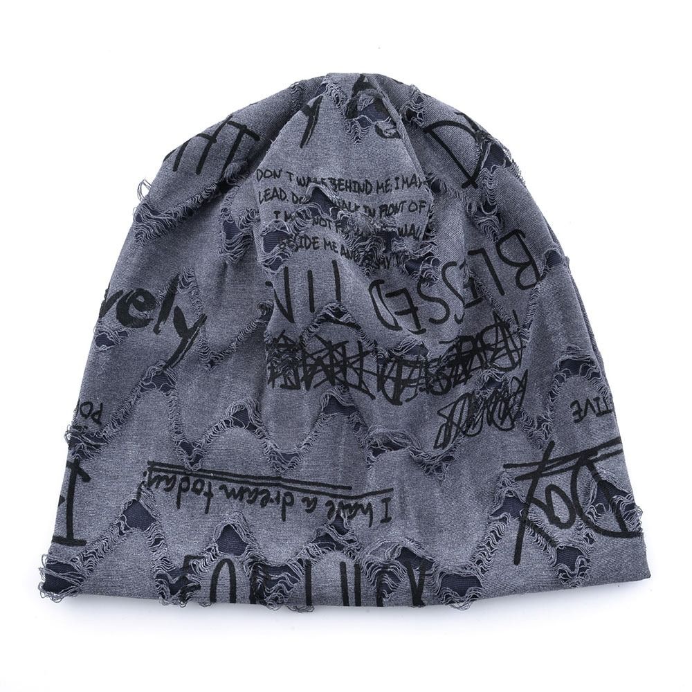 Thin Bonnet Vintage Beanie Wasteland Style Pullover Hat Distressed Letter Print Beanie  Unisex Wear