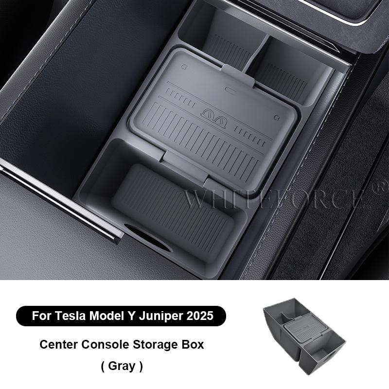 For Tesla Model Y Juniper 2025 Car Center Console Storage Box Armrest Storage Box Hidden Organizer Tray Non-slip Mat Accessories