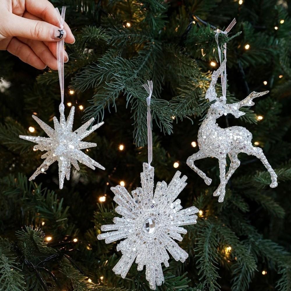 3D Christmas Tree Pendant Glitter Xmas Tree Pendant Snowflake Hanging Pendant  Holiday Season
