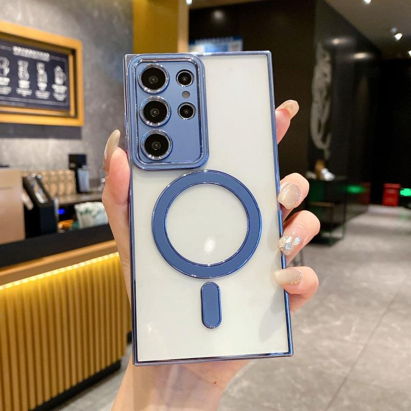 

Transparent Macaron-plated Magnetic Charging S24 Shockproof Soft Case Cover for Samsung S25Ultra Phone Case S22 синий
