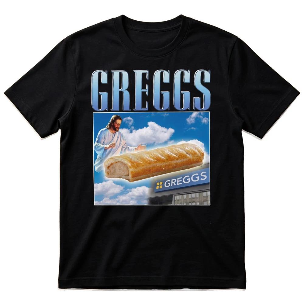 Greggs Tshirt Appreciation Unisex Kids Funny Sausage Roll Jesus Pasty Present S