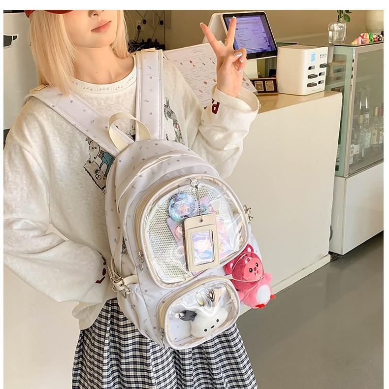 Schoolbag New Transparent Backpack Light and Simple Middle School Backpack Korean Version Casual Large Capacity Japanese and Korean Ins Pain Bag