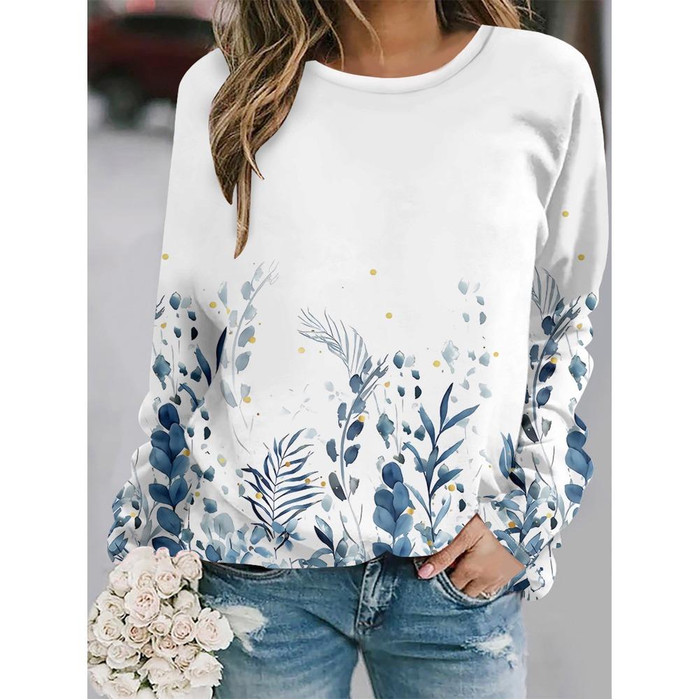 

Мода осень-зима 2025, элегантные повседневные футболки с круглым вырезом, длинным рукавом и принтом, свободного кроя XL