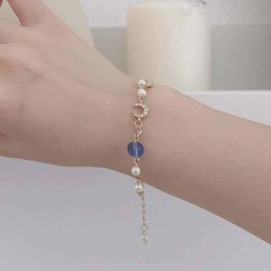 Moon Star Charm Faux Pearl Beads Bracelet Women Bangle Jewelry Gift
