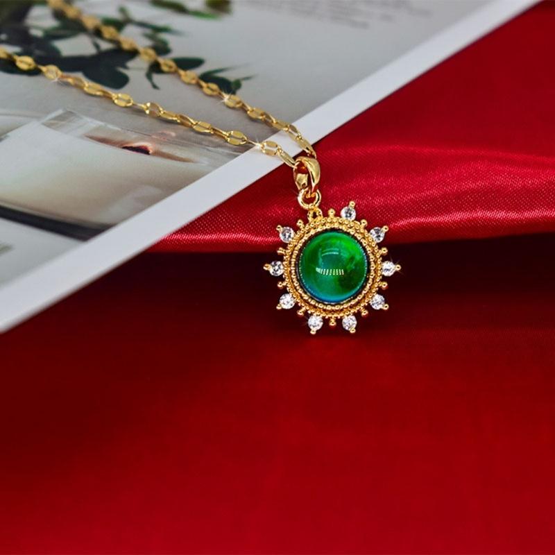 Collier Pendentif Tournesol Antique Changeant de Couleur Collier Ras du Cou Chaîne Vintage Bijoux de Mode Collier Pierre d'Humeur