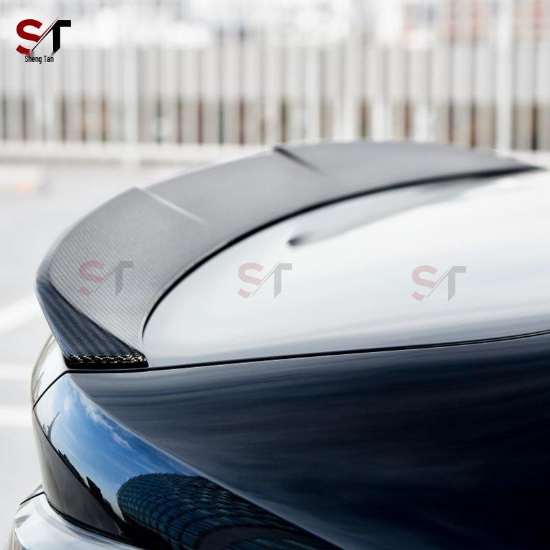 Compatible with BMW M4 G82: 3D Style Carbon Fiber Rear Wing, Ducktail, and Small Spoiler Modifications.
