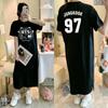 Vestito T-shirt Rotondo Larga Taglia con Fantasia Stampata, Modello Lungo, Camicia da Notte da Donna Stile Rilassato al Ginocchio