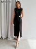 Women's Oversized Ruffled Detail Pleated Long Dress - Asymmetrical Hem Skirt