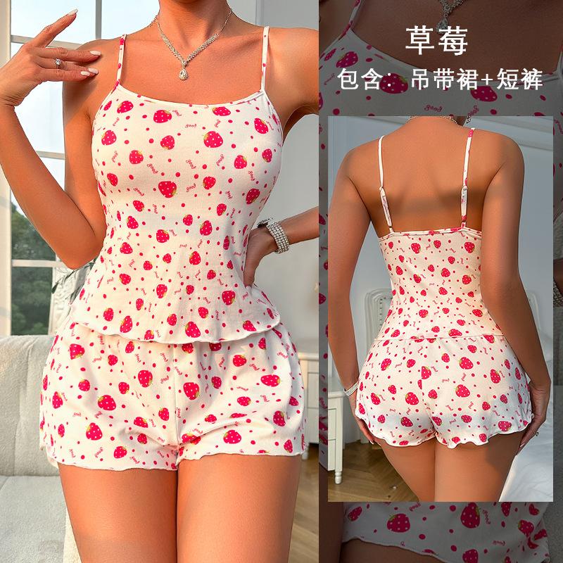 

Женская пижама из двух частей, сексуальный комплект с принтом клубники L