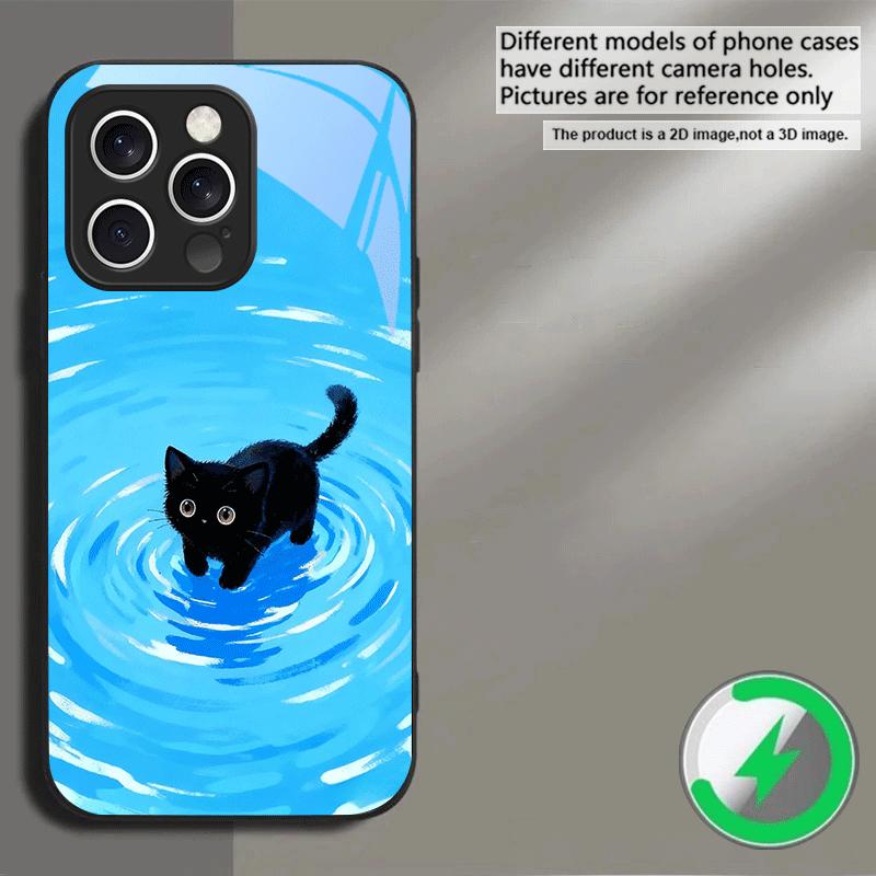A kitten in blue water Suitable For iPhone 16E 17 Pro Max 15 Pro 14 13 Plus 12 mini 11 16 Air 17Pro magnetism Glass Phone Case