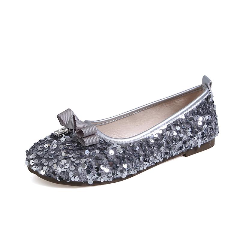 Sequin Cloth Soft Sole Single Shoes Women's Fashion Round Toe Shallow Mouth Bow Non-Slip Wear-Resistant Flats