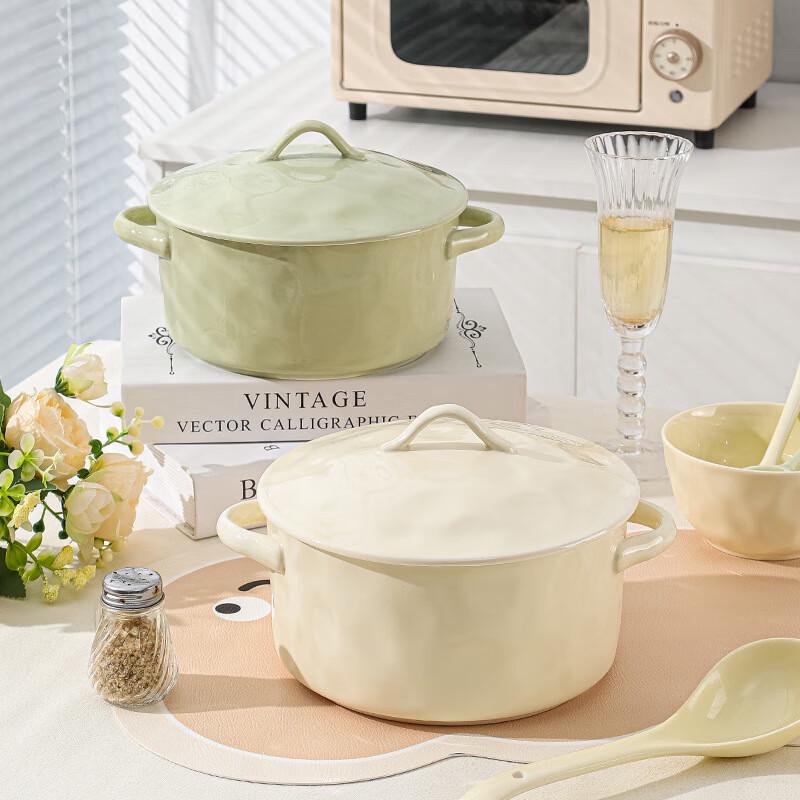 Changbaosen 9.5-inch Ceramic Cream Style Soup Pot 9.5-inch